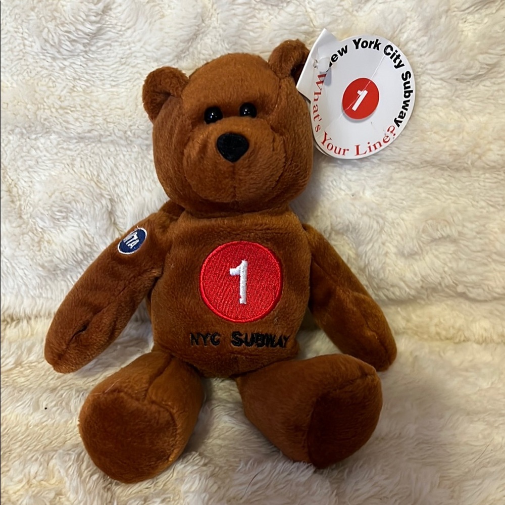 MTA NYC Subway Brown Teddy Bear Plush Toy Line 1 Train